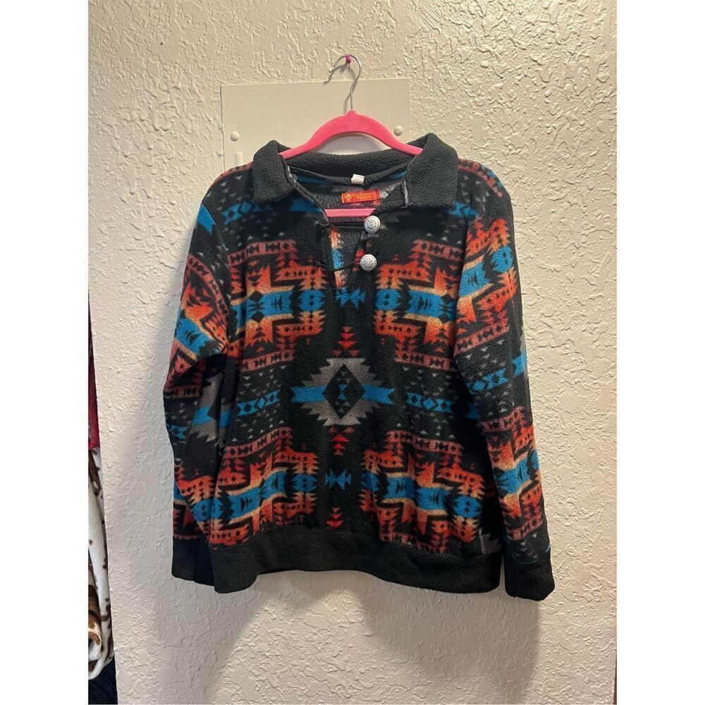 The Punchy Peyote Fleece Aztec Pullover Size Large Western Pullover